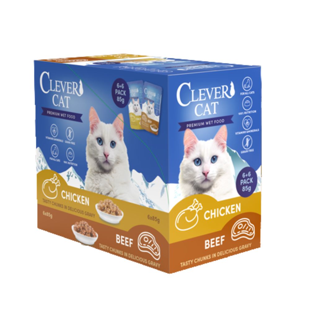 Clever Cat - Våtfoder - 12 st - oxkött och kyckling
