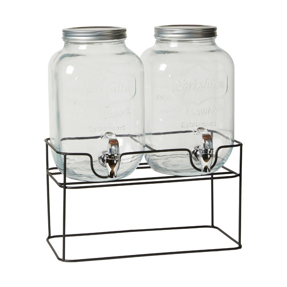 Juicedispenser - med stativ 2x4 L svart metall, klarglas