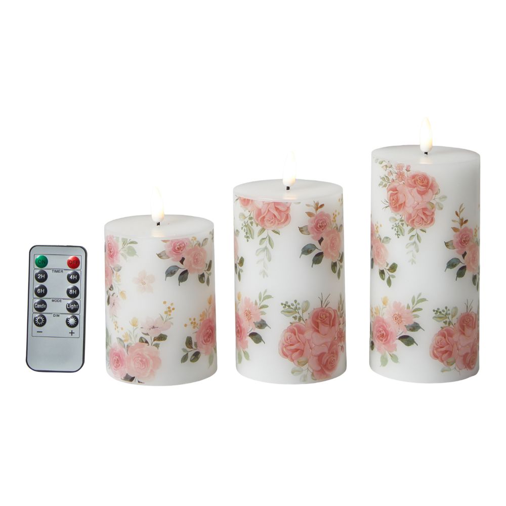 LED-blocklampa set om 3 - roser med fjärrkontroll och timerfunktion