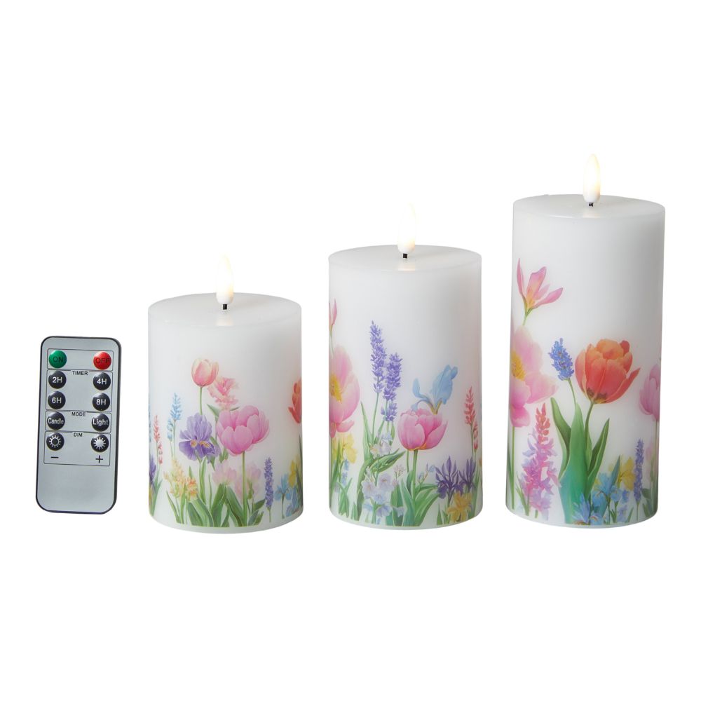 LED-blockljusset med 3 - blommor med fjärrkontroll och timerfunktion