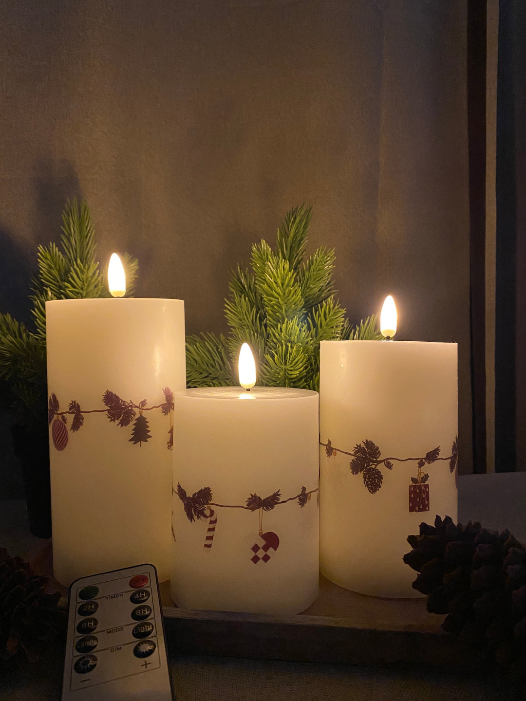 LED-vaxljus 3 st. julgirlang - med fjärrkontroll
