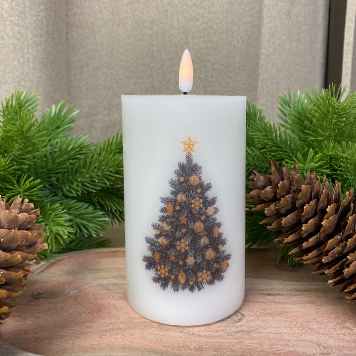 LED-blockljus 3D - Ø7,5x12,5 cm - julgran/kräm