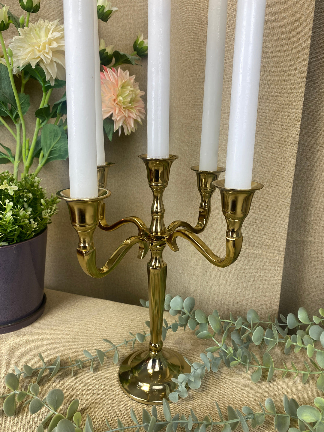 Ljusstake med 5 armar 27 cm guldfärgad