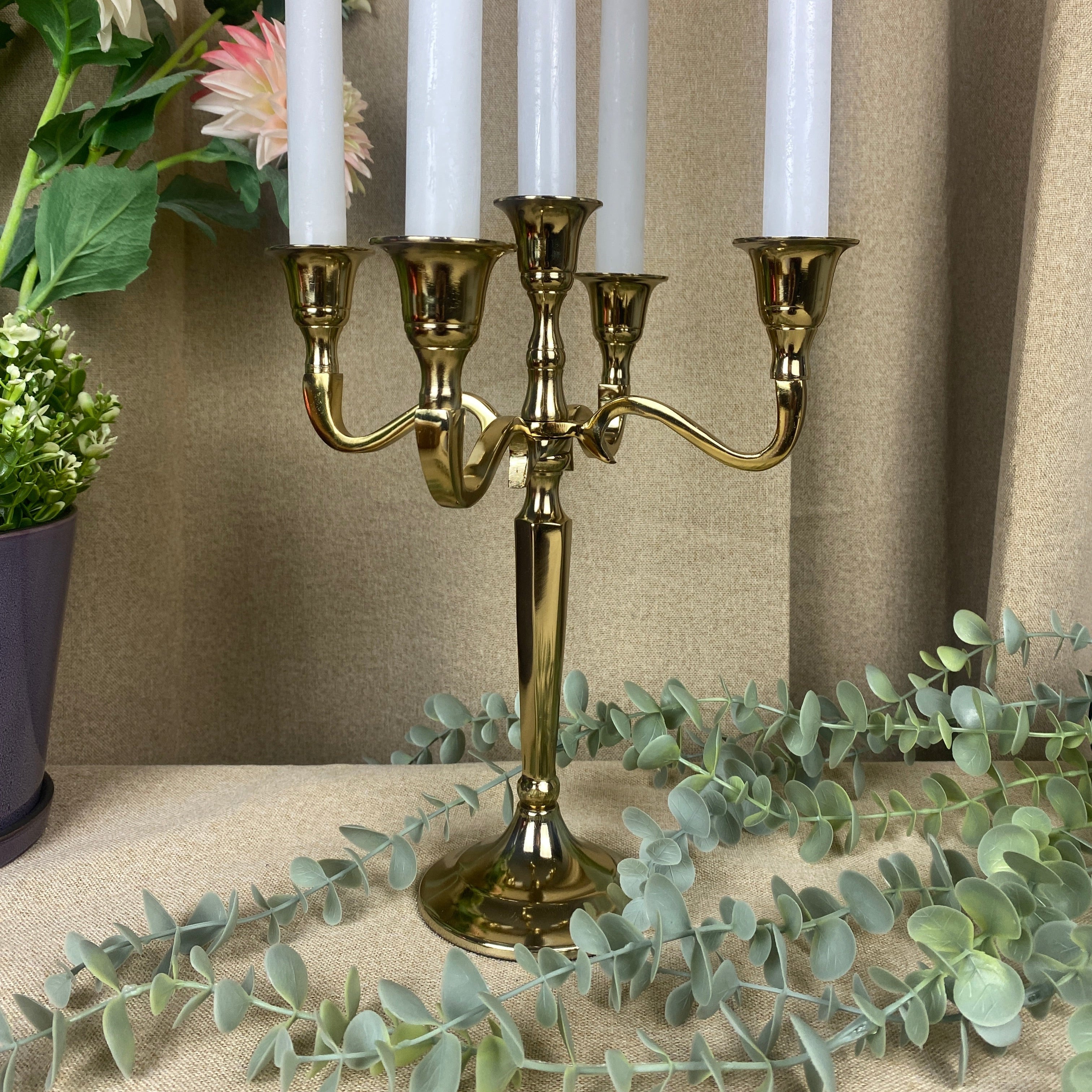 Ljusstake med 5 armar 27 cm guldfärgad