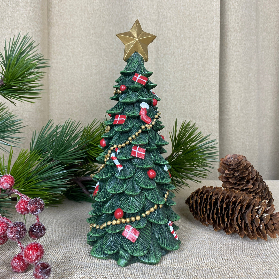 Julgran med dekorationer 23,5 cm polyresin mörkgrön