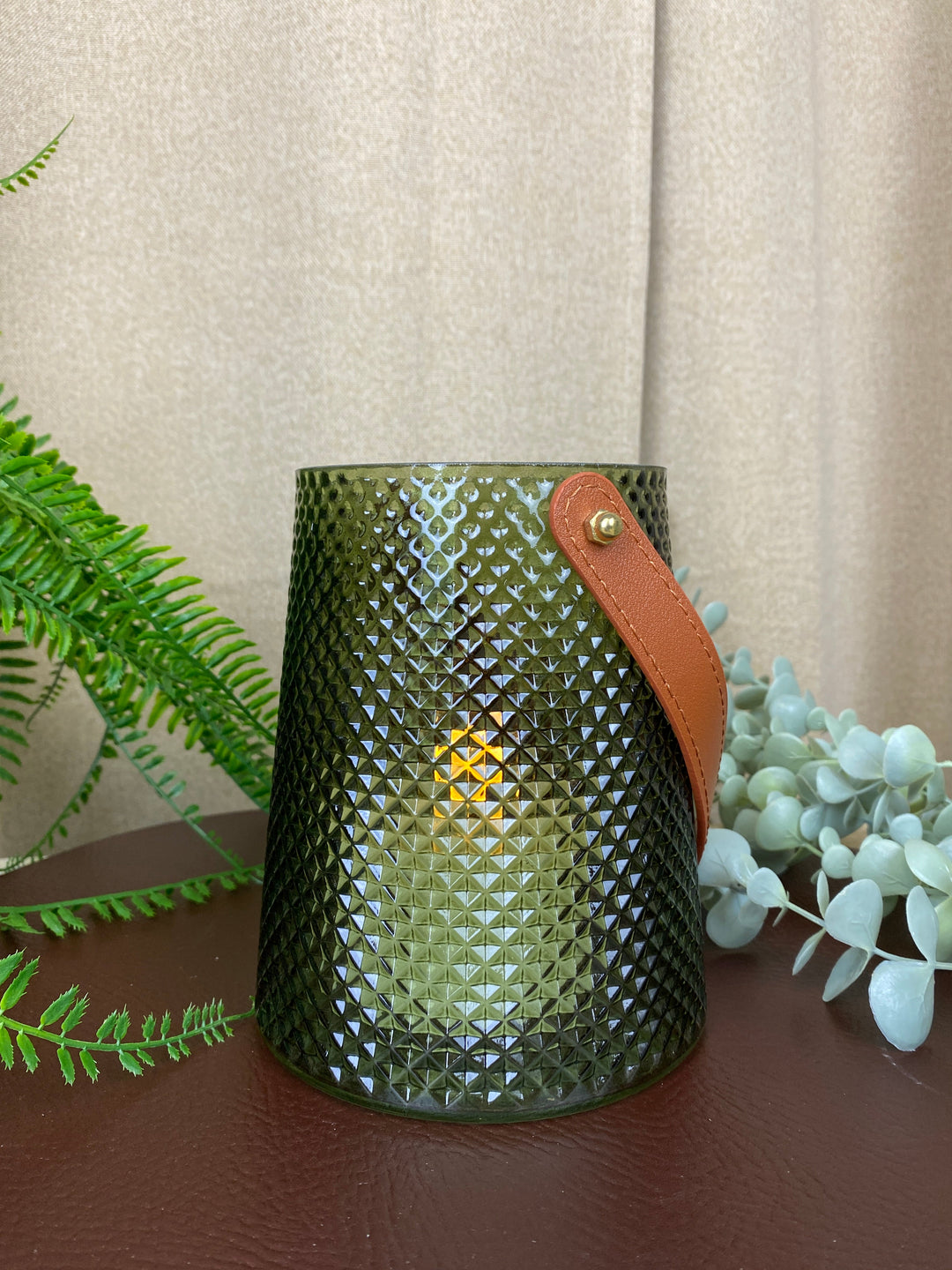 Ljusstake med handtag Ø13x15 cm - i grönt