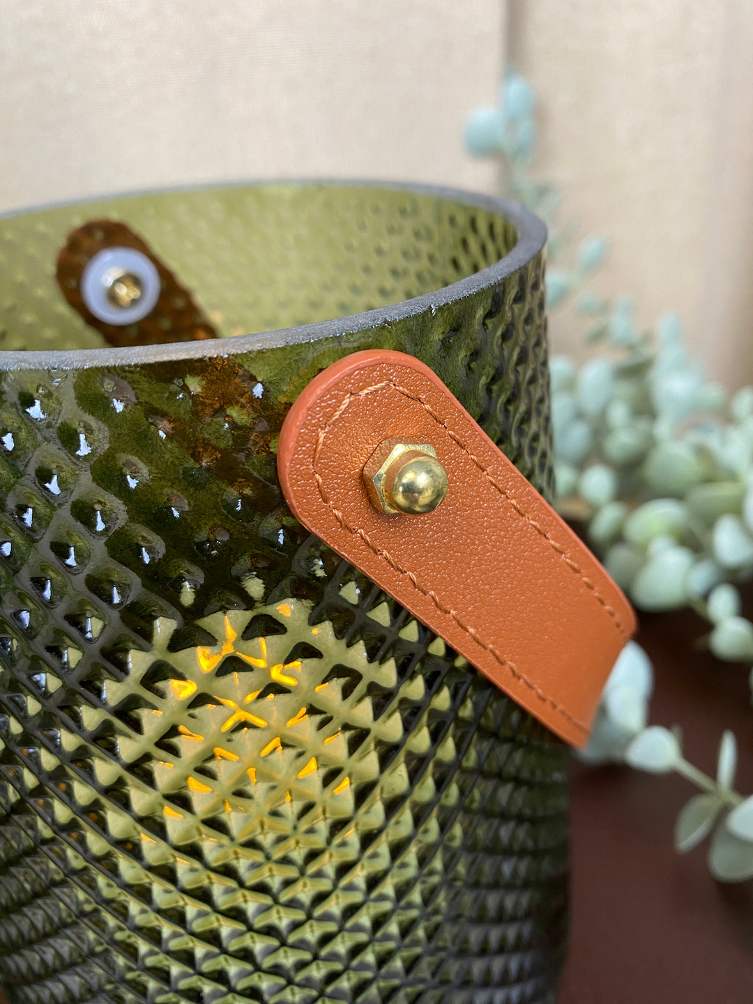 Ljusstake med handtag Ø13x15 cm - i grönt