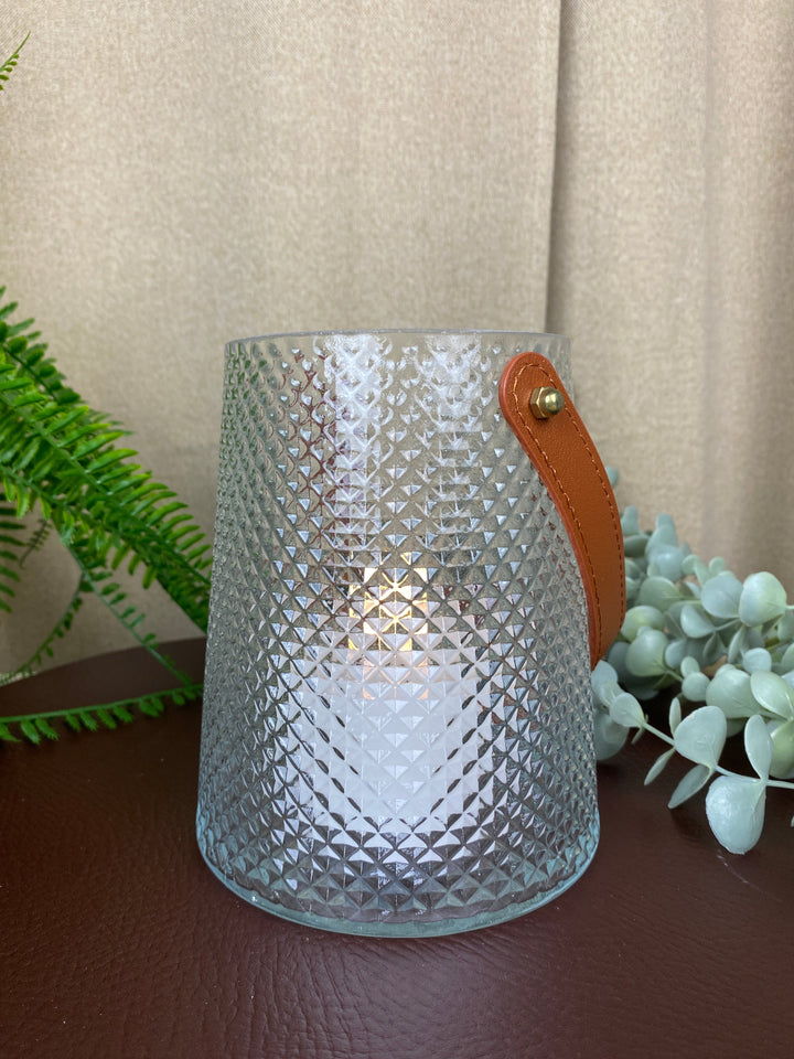 Ljusstake med handtag Ø13x15 cm - i klarglas