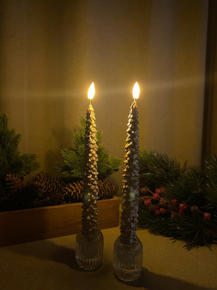 LED-ljusljus - julgran i guld 2 st. 25 cm med fjärrkontroll