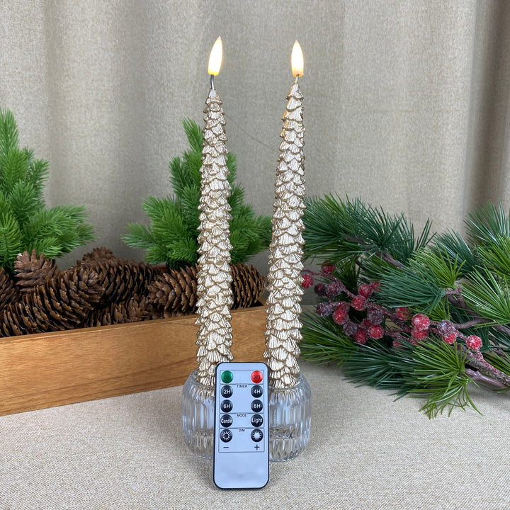 LED-ljusljus - julgran i guld 2 st. 25 cm med fjärrkontroll