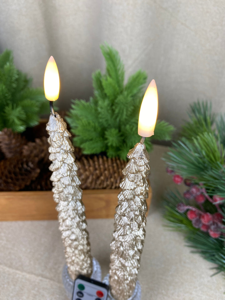 LED-ljusljus - julgran i guld 2 st. 25 cm med fjärrkontroll