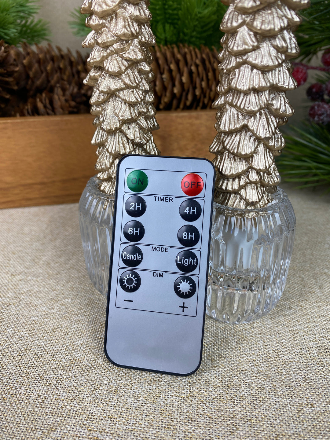 LED-ljusljus - julgran i guld 2 st. 25 cm med fjärrkontroll