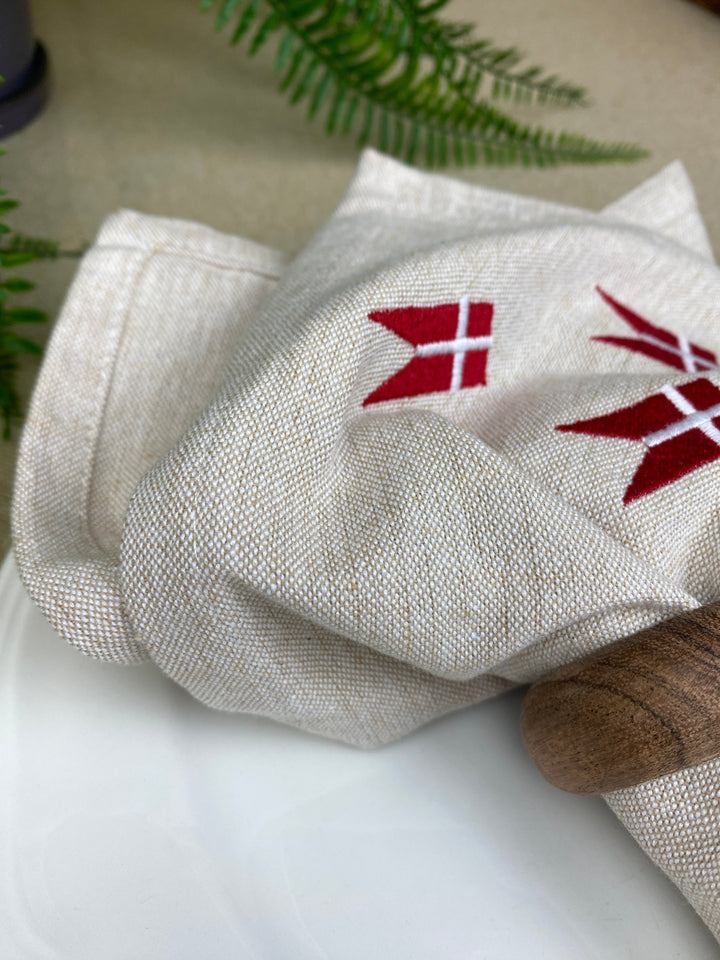 Servetter 4 st. i linne med flagga - 40x40 cm