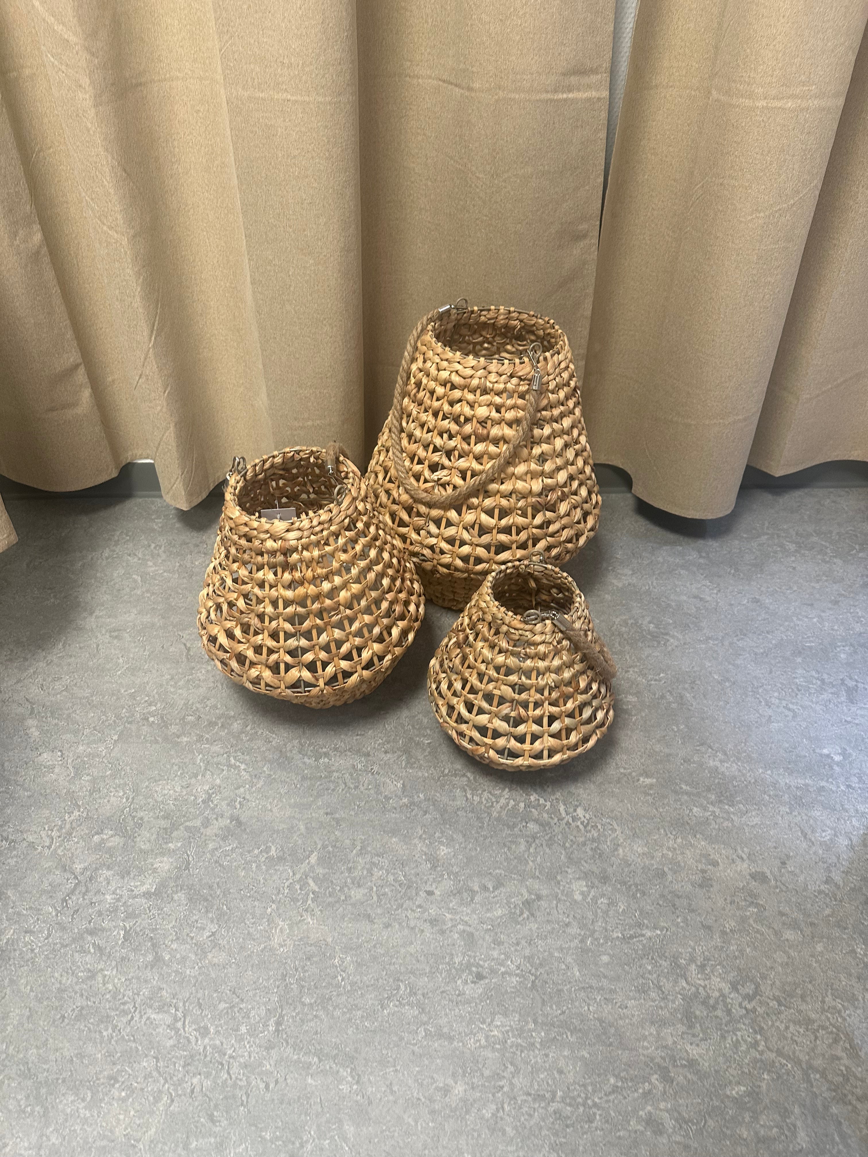 Lykta med glas Ø33xH37 cm (Stor) vattenhyacint natur