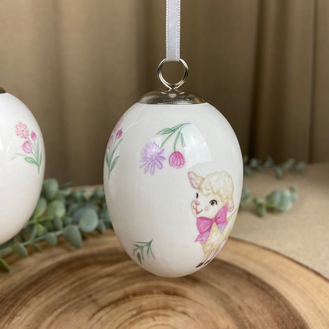 Dekorativa ägg för upphängning 1 st. - blandade motiv lamm/kanin