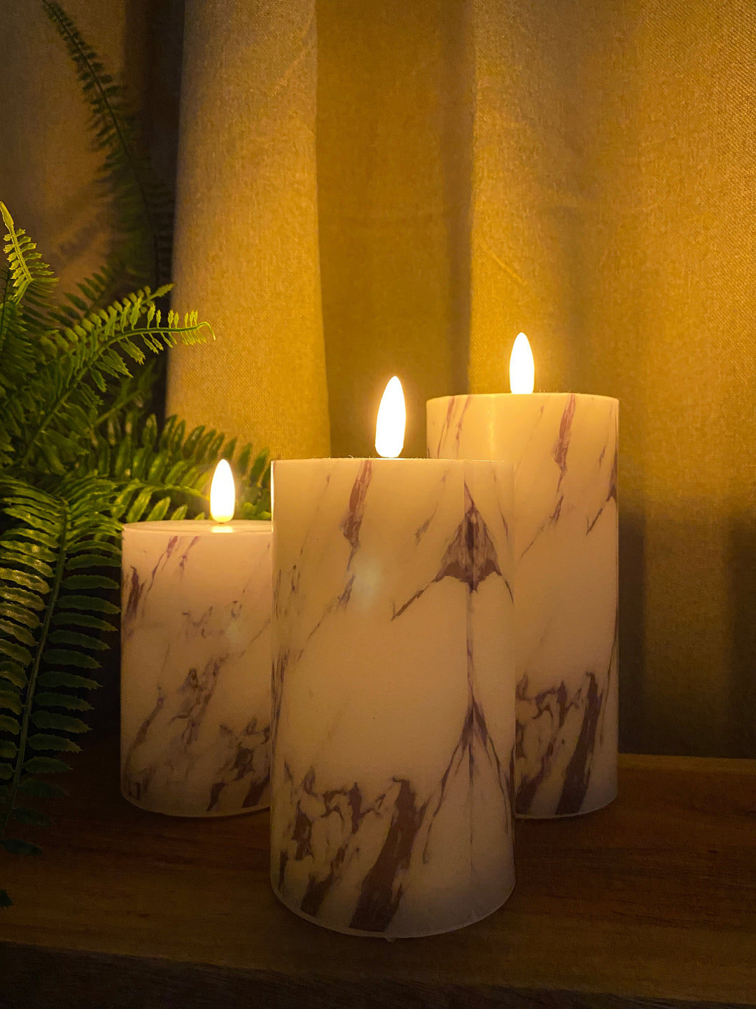 LED-blockljusset om 3 med marmorlook - fjärrkontroll med timerfunktion