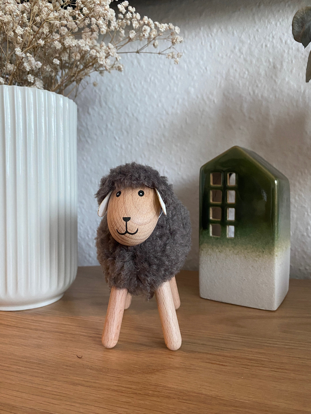Får H14 cm trä/polyester 3 ass. brun/grå/natur