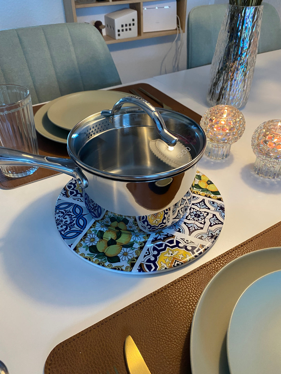 Keramisk underlägg med korkbas Ø 25 cm - rövmotiv