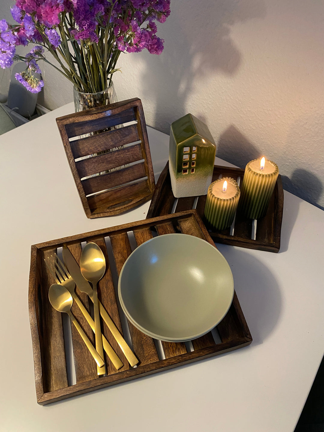 Brickset 3 st. mörkbrunt trä