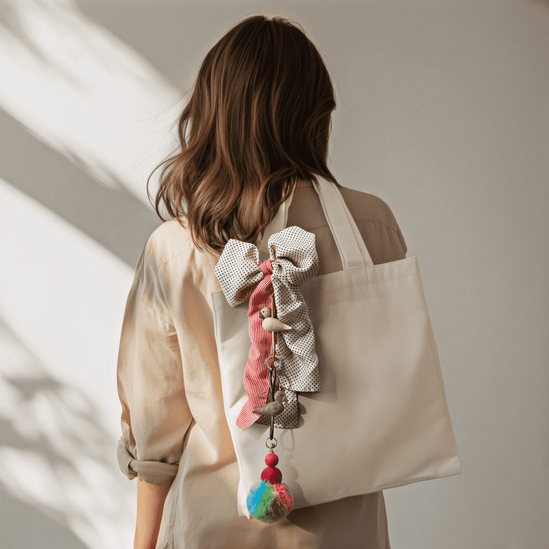 Kay Bojesen - Nyckelring i silverfärgad metall med fågel och svart läder i rökt ek