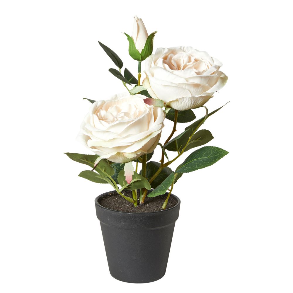 Ros i kruka 35 cm polyester/plast vit
