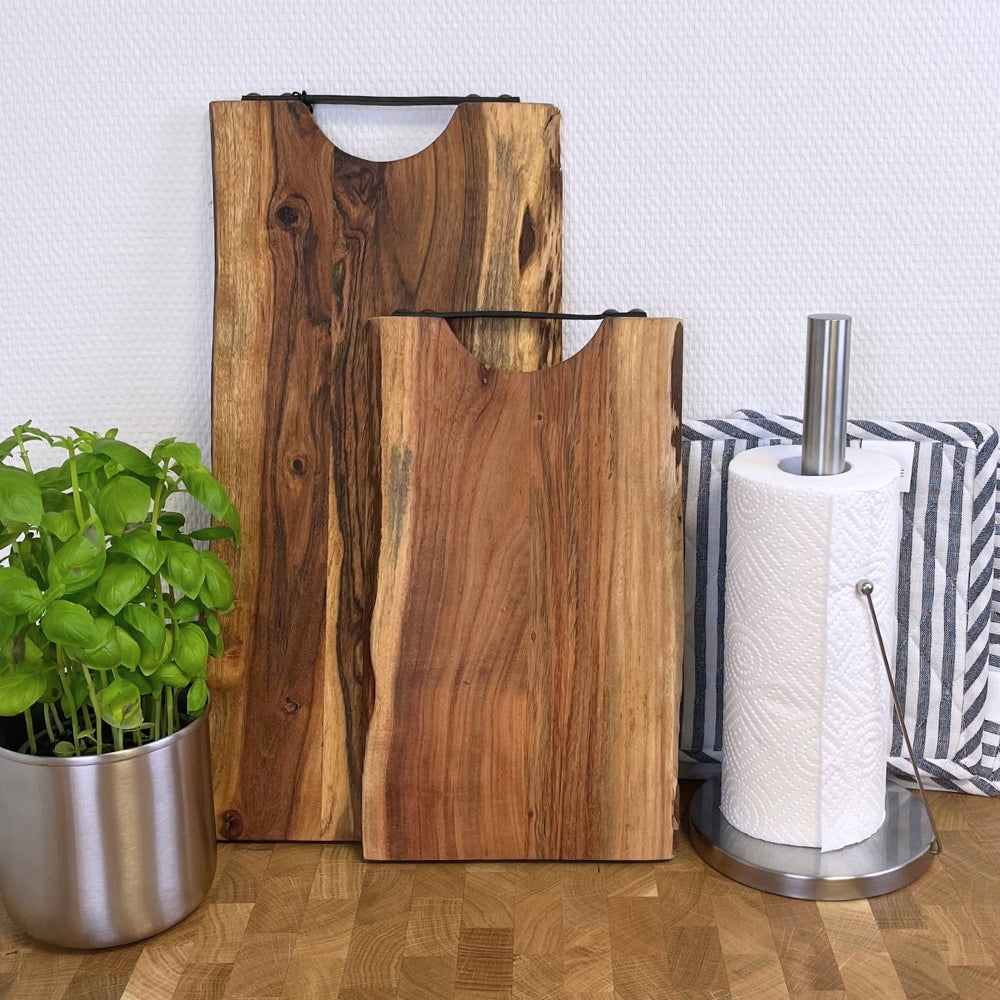 Skärbräda med läderhandtag 45x22 akaciaträ oljad
