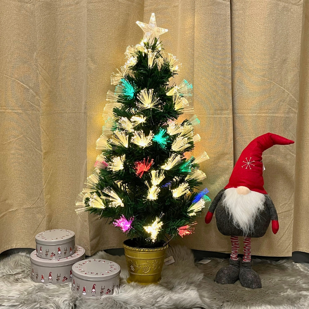 Fiberjulgran - H90 cm 84 LED flerfärgad IP44 grön