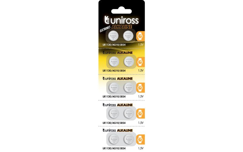 Uniross Alkaliska Batterier LR1130 AG10 LR54 1.5V - 10-pack
