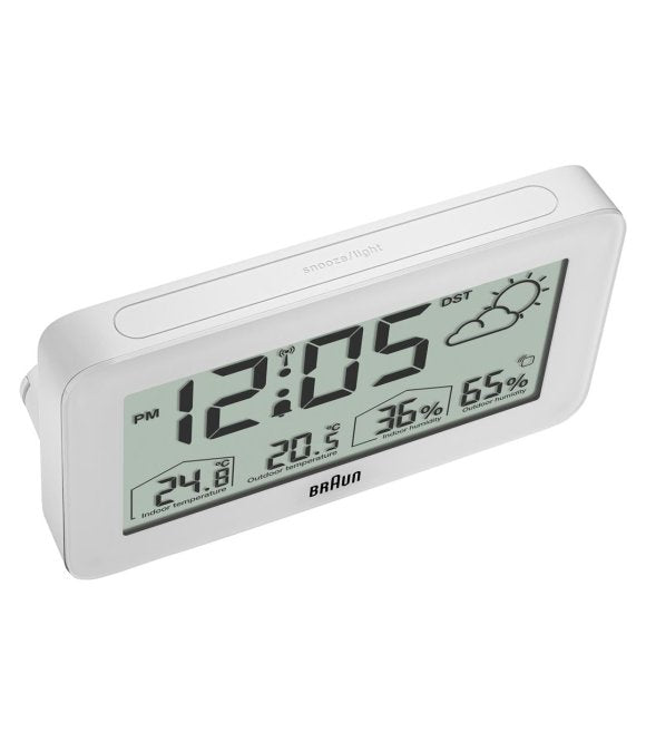 Braun - Digital väckarklocka med inomhus-/utomhustemperatur BC13WP-DCF - Vit