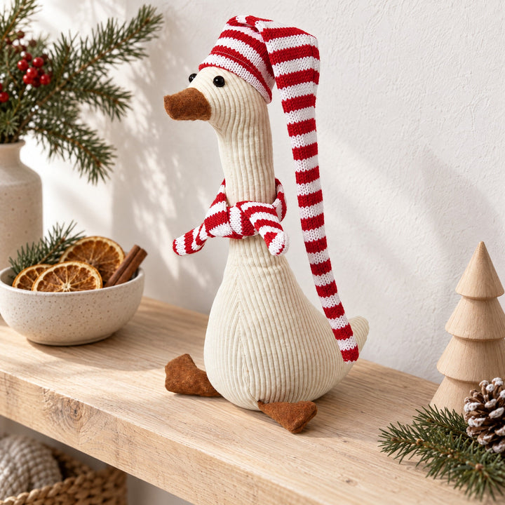 Julanka med ränder 16x9x26/50 cm sammet vit/röd
