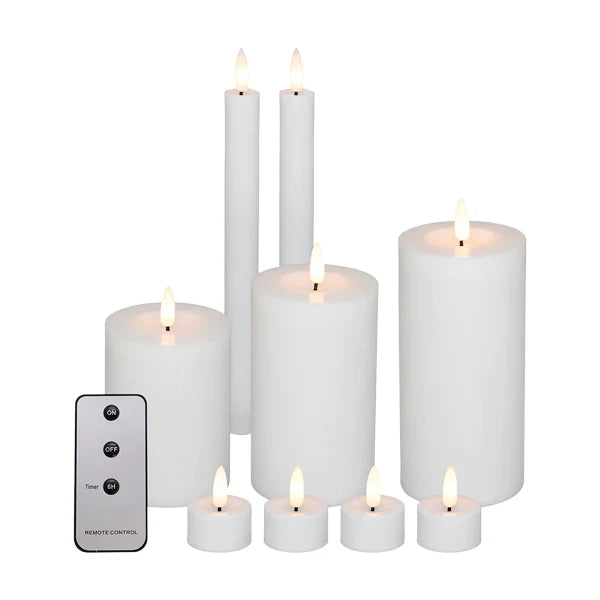 LED-ljusset 10 st. 3 blockljus, 2 taklampor, 4 värmeljus, 1 fjärrkontroll