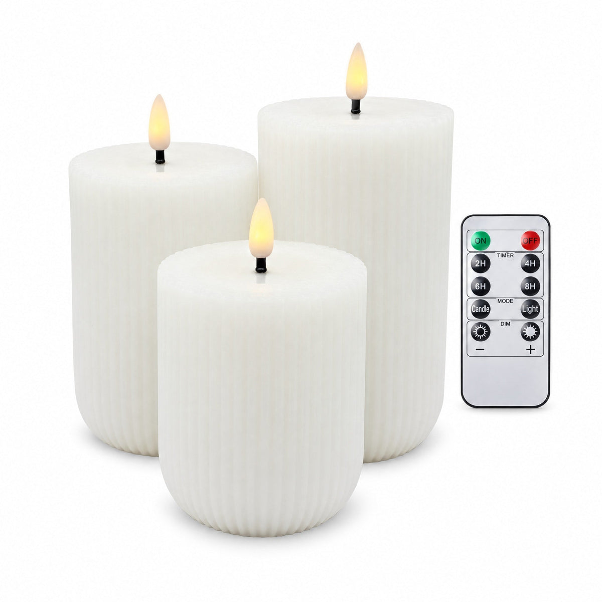 Nordic Glow räfflade blockljus i vitt - 3-pack inkl. fjärrkontroll
