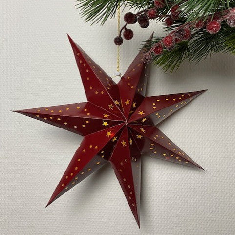 Pappersstjärna 40 cm med 10 LED-batterilåda röd