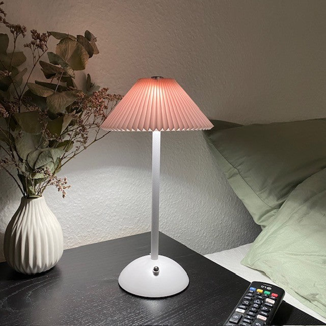 Uppladdningsbar lampa veckad touch H30 cm järnrosa