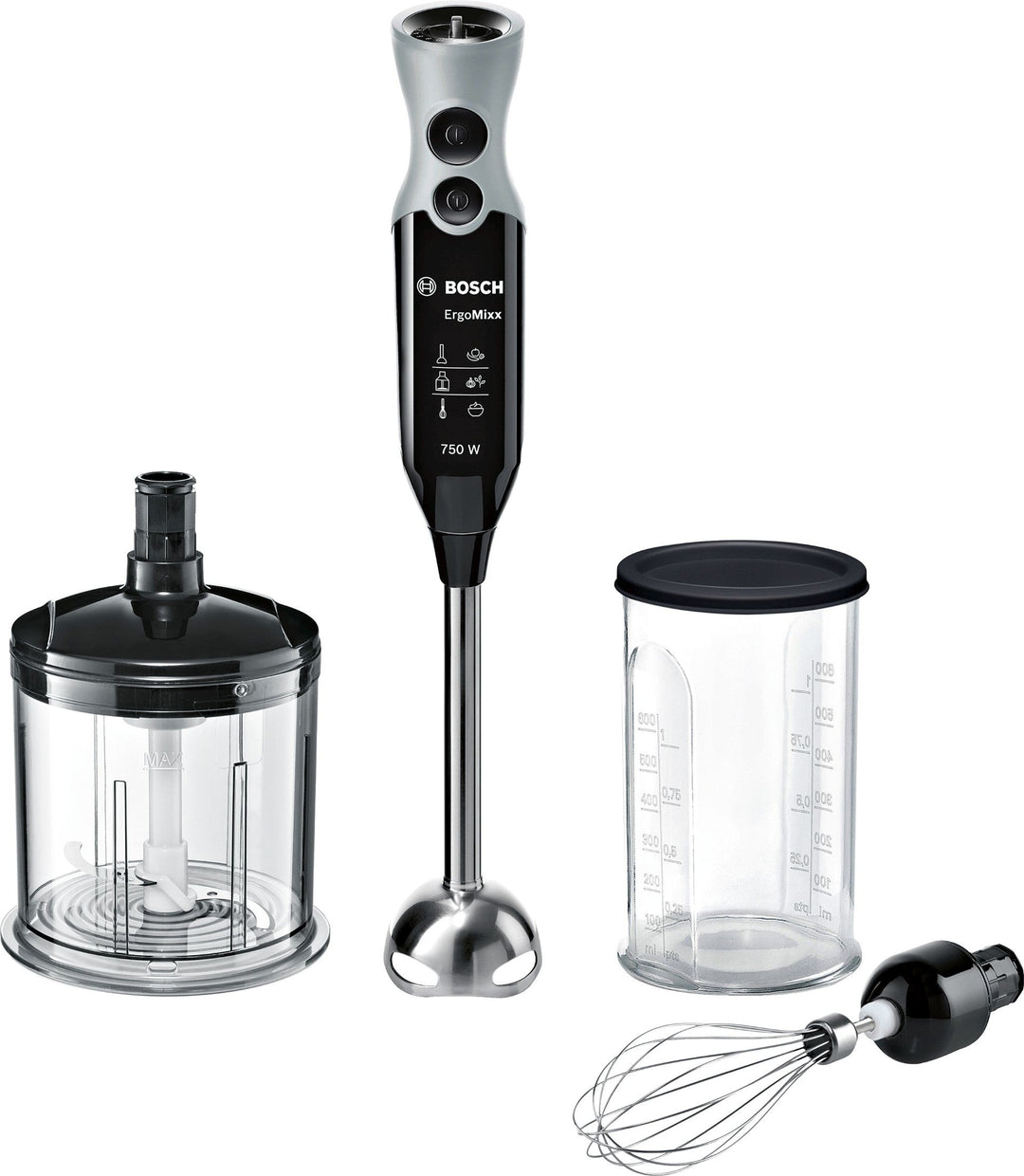 Bosch - Stavmixer 750W m/hackare och visp, stålstav