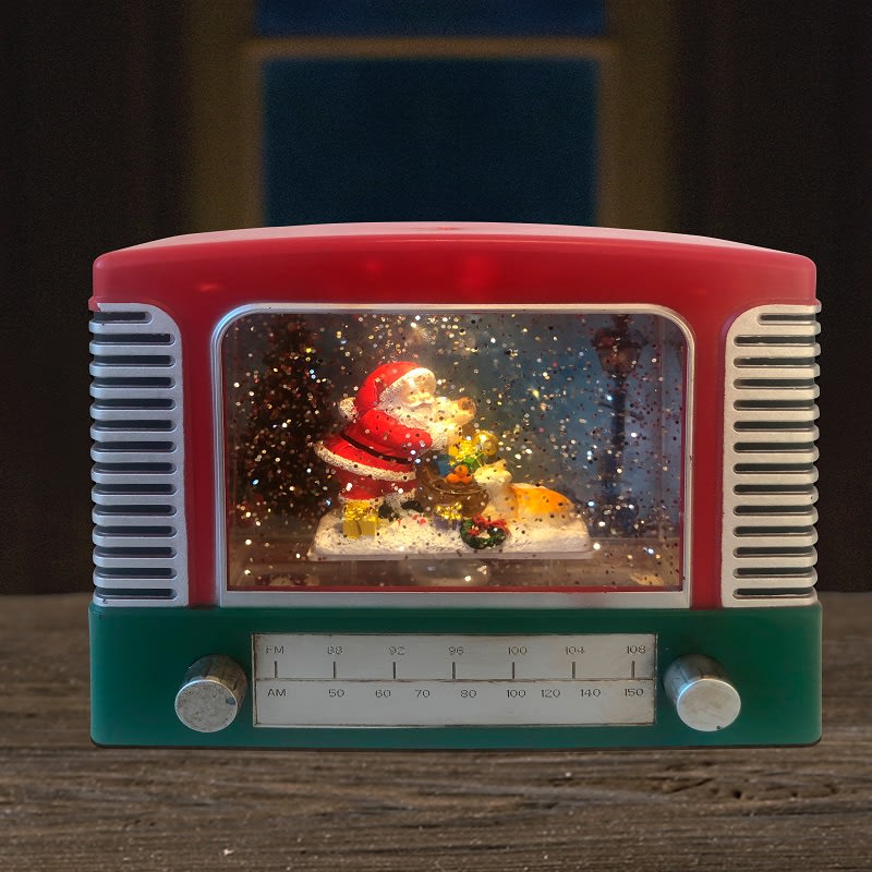 Glitterradio jultomte/presenter 17x13,5x7,5 cm
